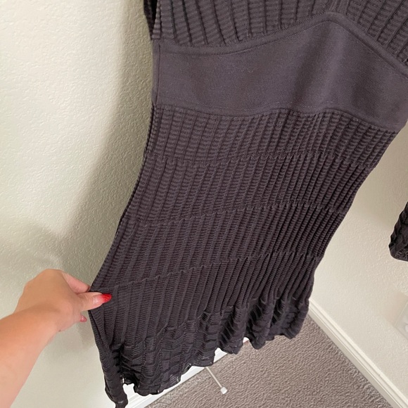 MISSONI Knit ribbed zig zag V-Neck Mini Dress grey long sleeve size 2 wool blend - Picture 10 of 13